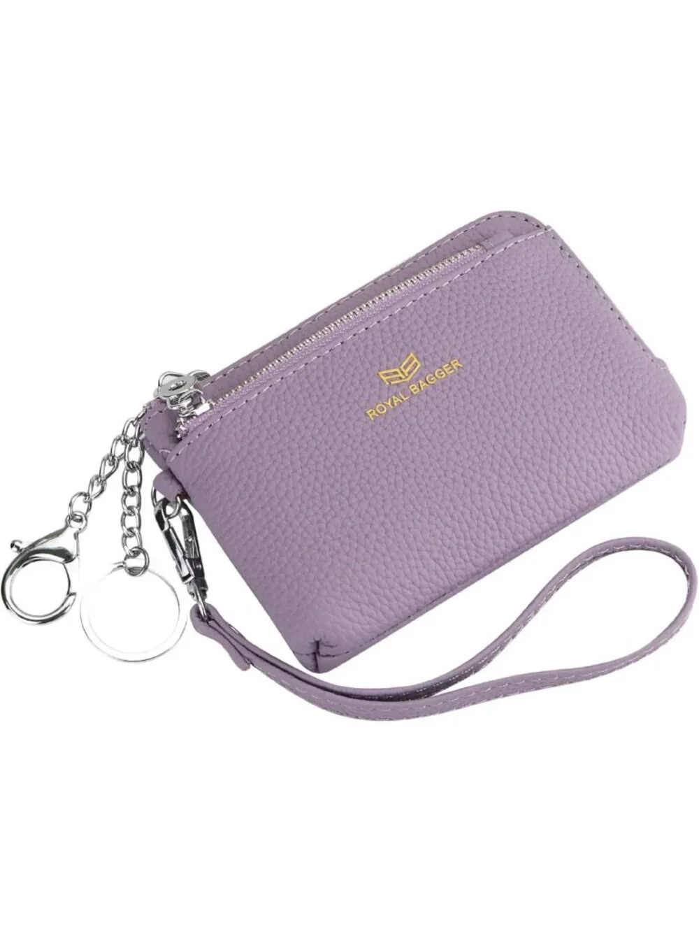 Genuine Leather RFID Coin Purse, Multi-Zipper Clutch Wallet with Keychain